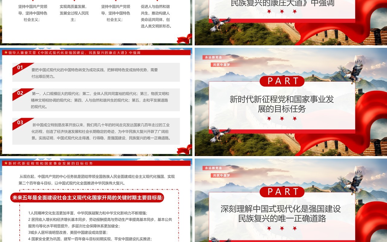 红色简约风强国复兴团课PPT模板