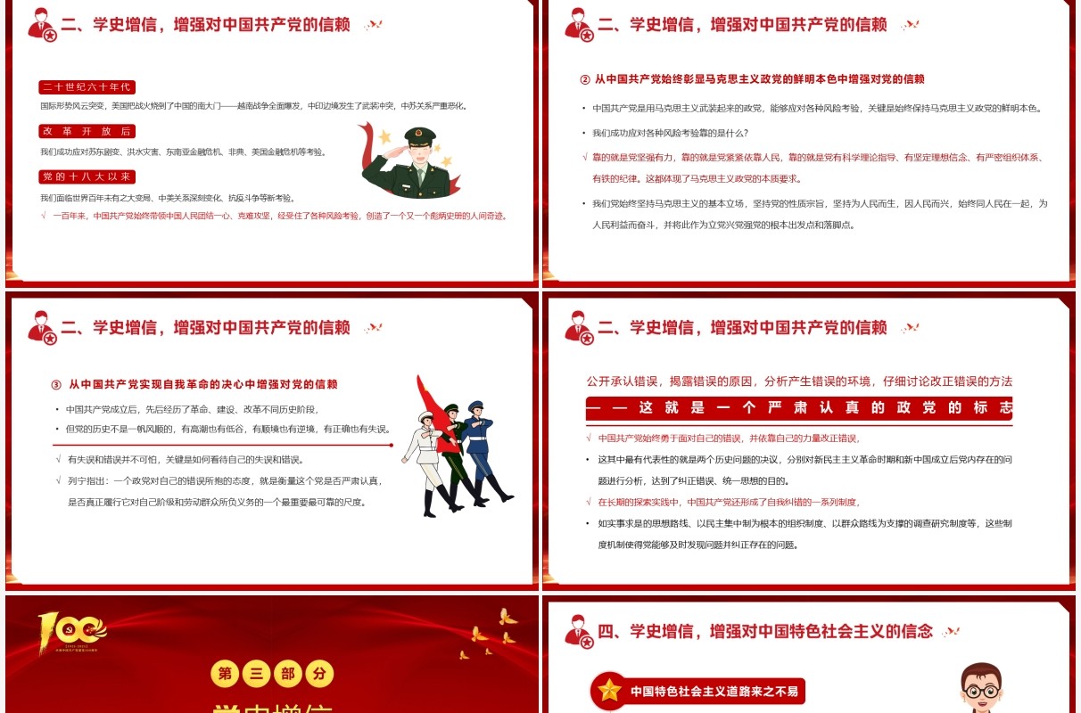 红色党政风党史学习教育准确把握学史增信的内涵和要求PPT模板