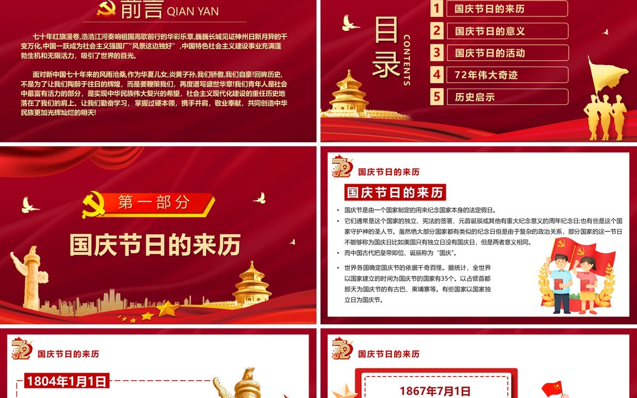 盛世华诞七十二周年庆典ppt模板
