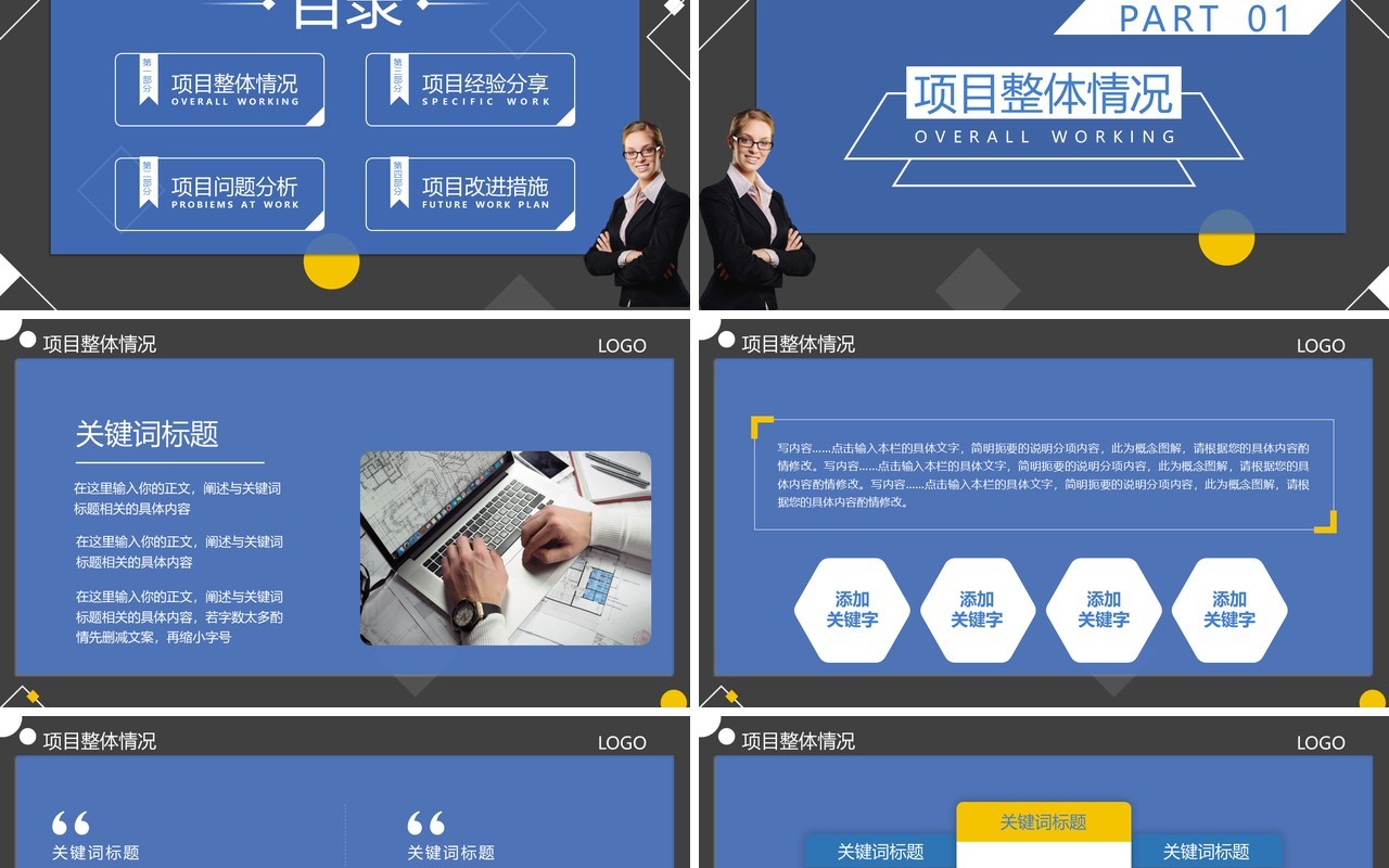 蓝色商务风项目复盘报告PPT通用模板