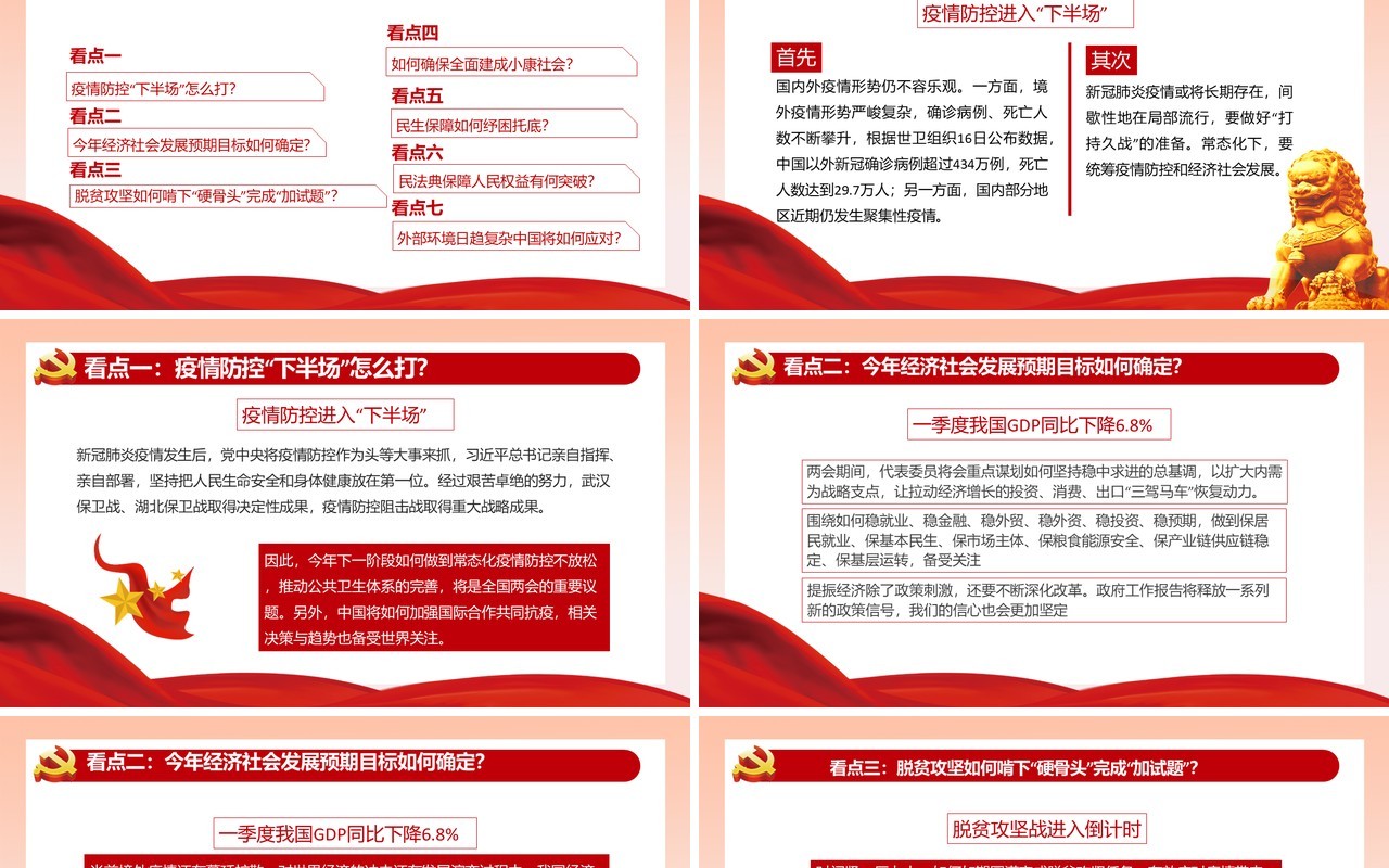 2020年两会政府工作报告党建讲稿内容PPT模板