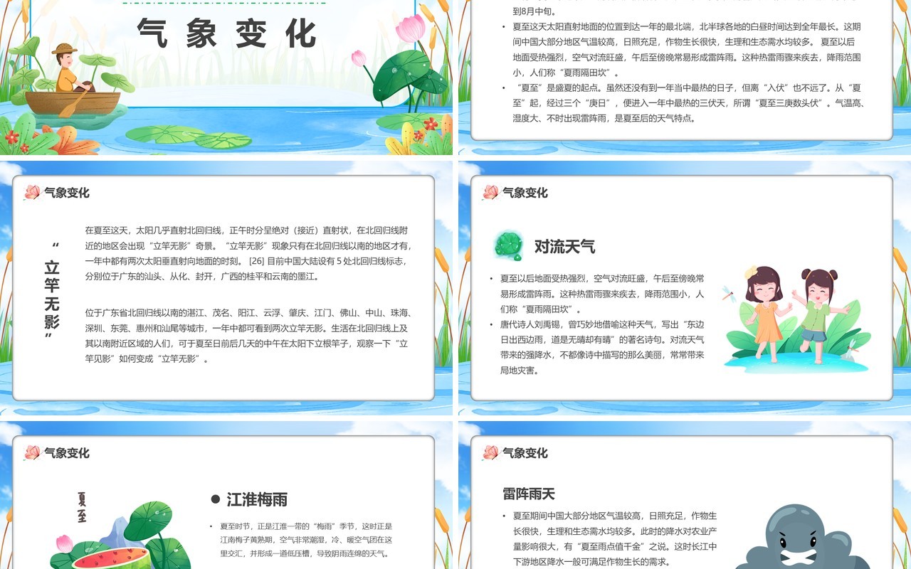 蓝色卡通风二十四节气之夏至PPT模板