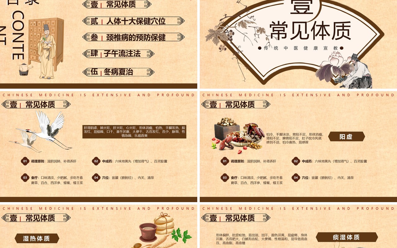 黄色中国风中医健康知识宣讲课件PPT模板