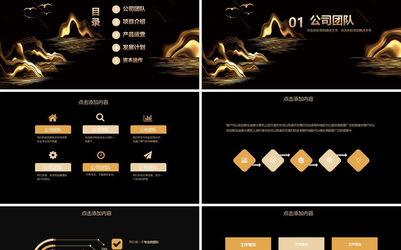 黑金色山水公司商业计划书PPT模板