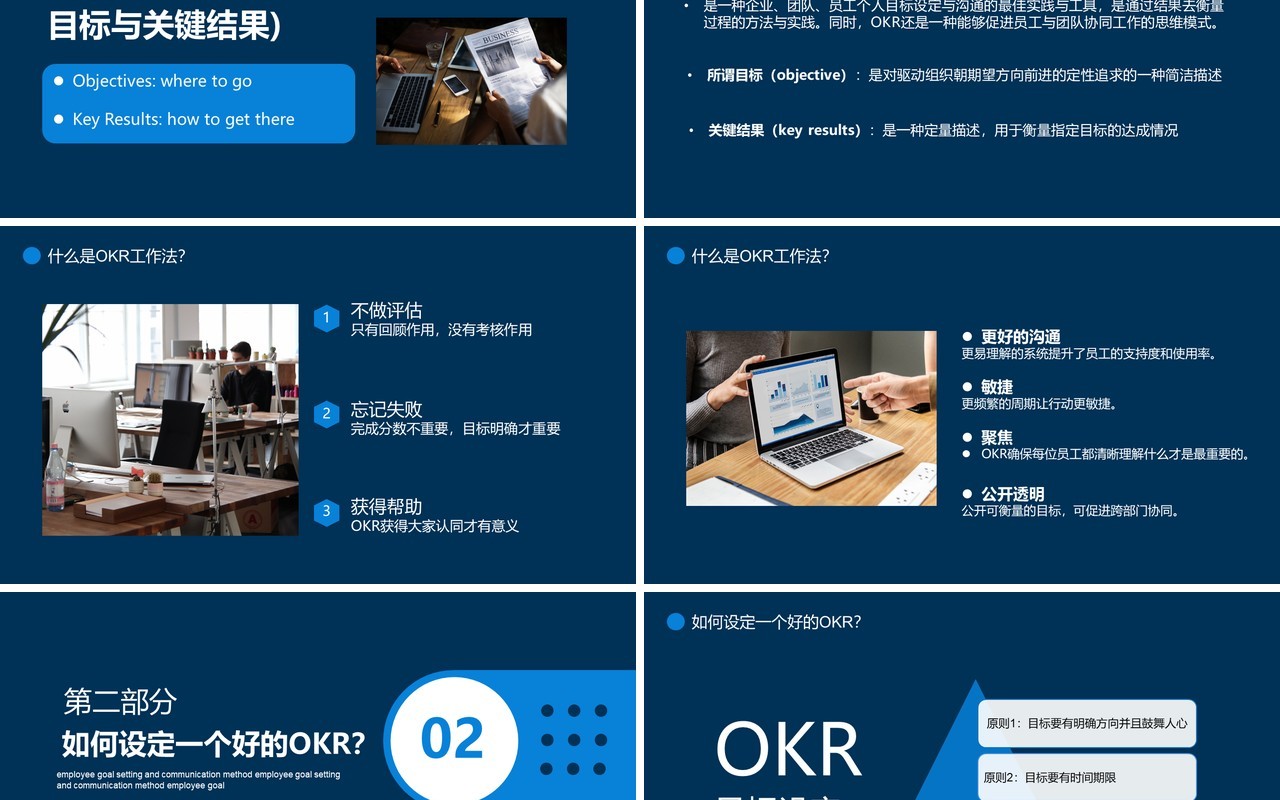 蓝色企业管理培训员工目标设定与沟通OKR工作法PPT模板