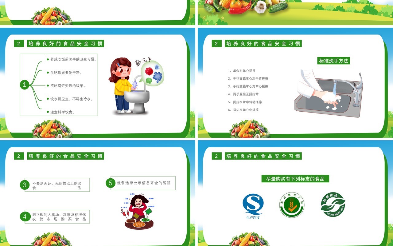 绿色关注食品安全共筑和谐校园家长走进校园课堂食品安全知识主题课件PPT模板