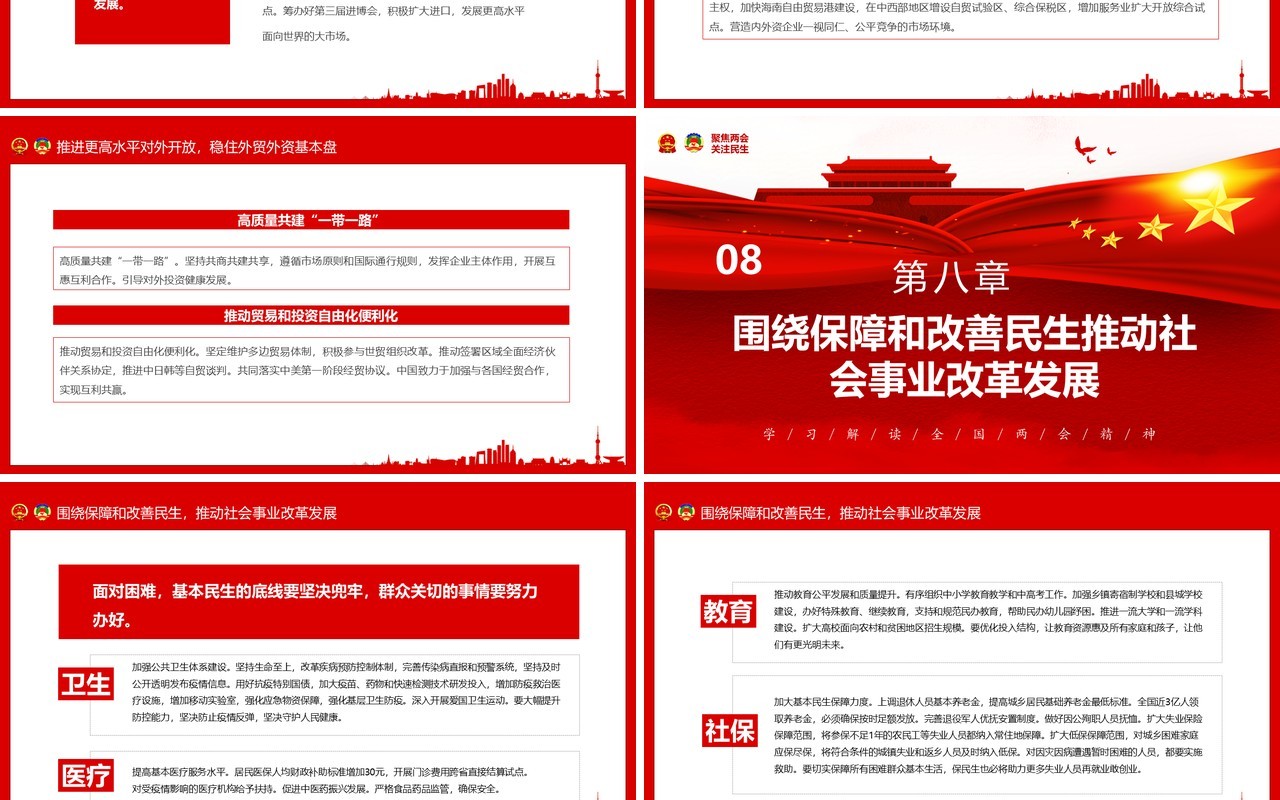 红色聚焦全国两会专题讲稿政府工作报告PPT模板