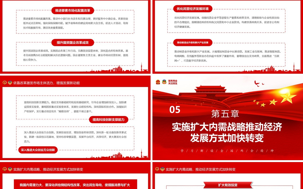 红色聚焦全国两会专题讲稿政府工作报告PPT模板