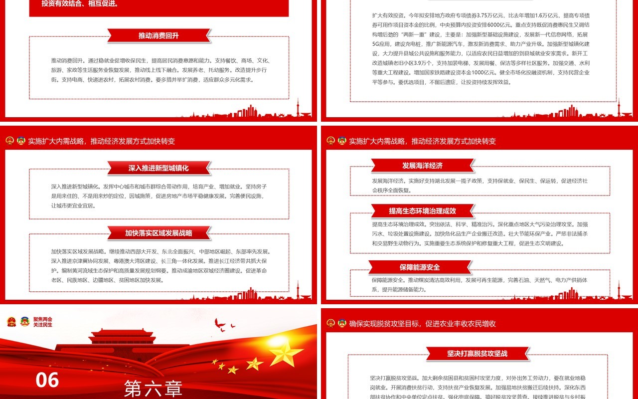 红色聚焦全国两会专题讲稿政府工作报告PPT模板