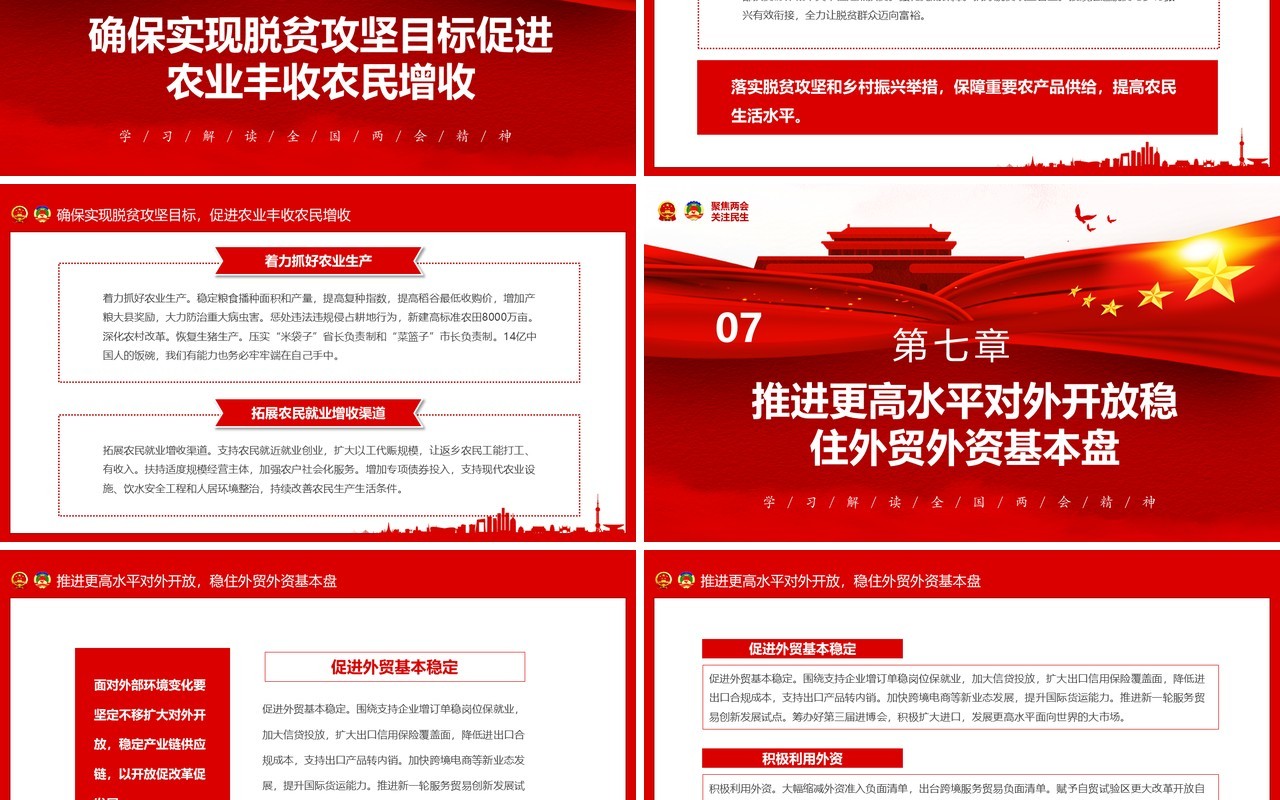 红色聚焦全国两会专题讲稿政府工作报告PPT模板