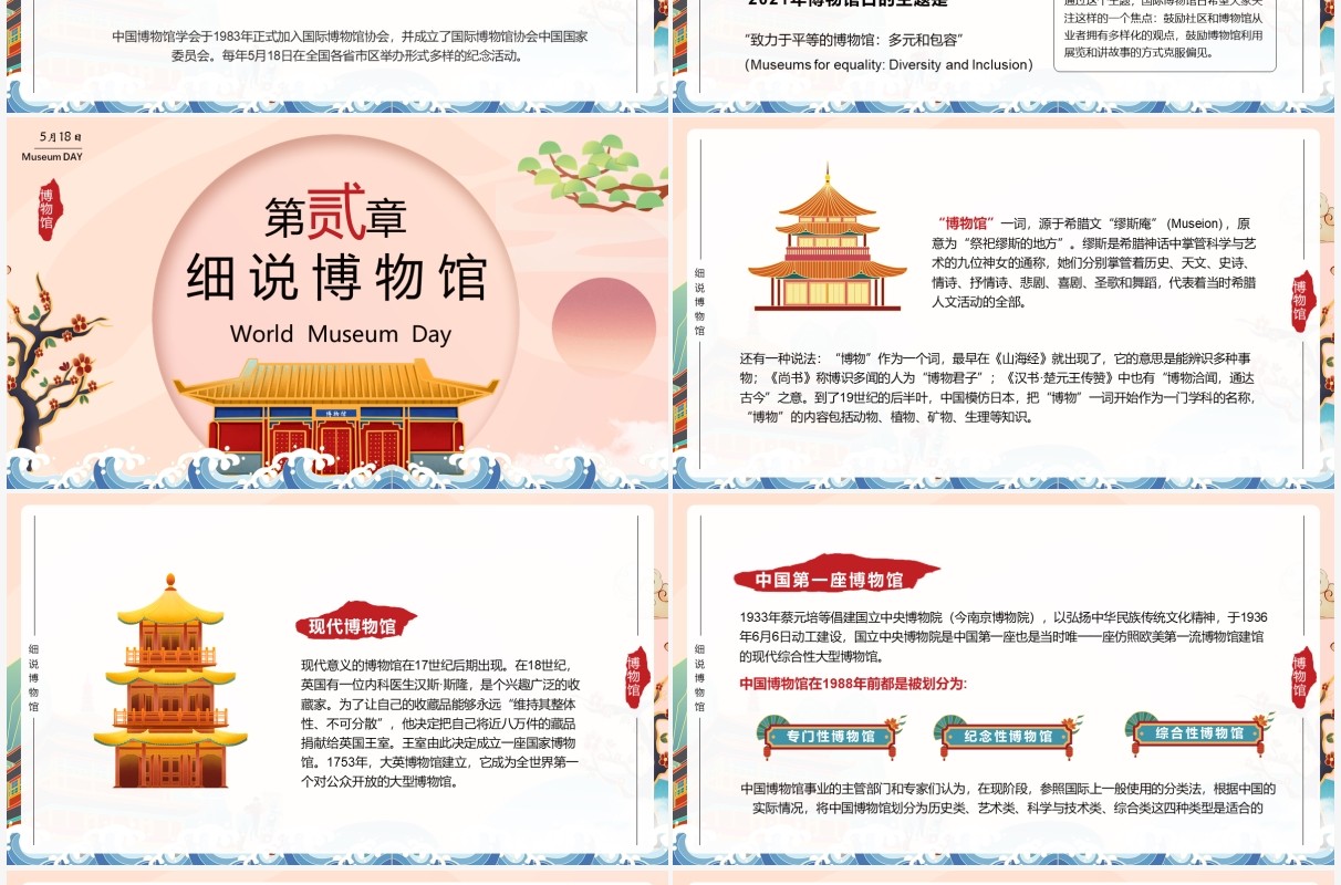 国潮风世界博物馆日动态PPT模板