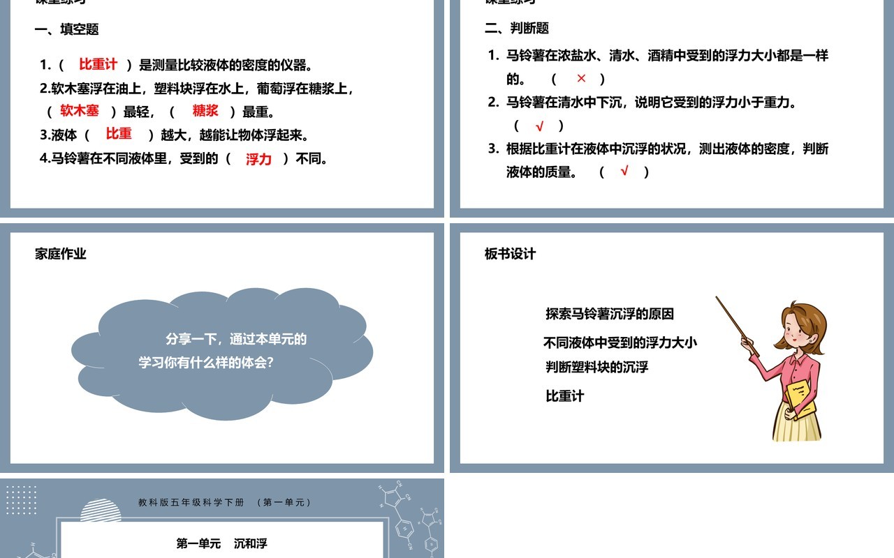 教科版五年级科学下册探索马铃薯沉浮的原因课件PPT模板