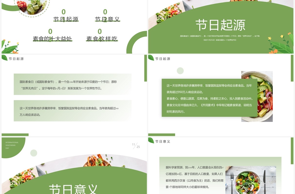 绿色简约风国际素食日介绍PPT模板