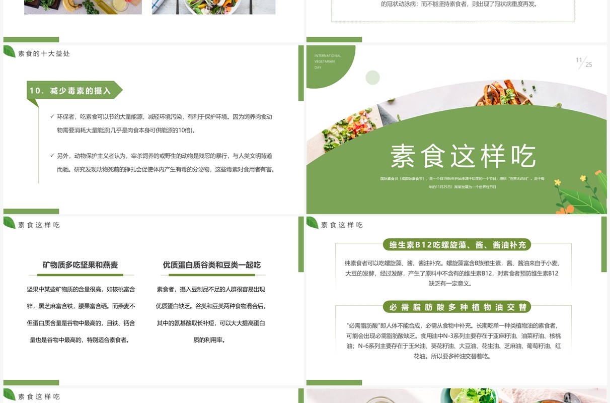 绿色简约风国际素食日介绍PPT模板