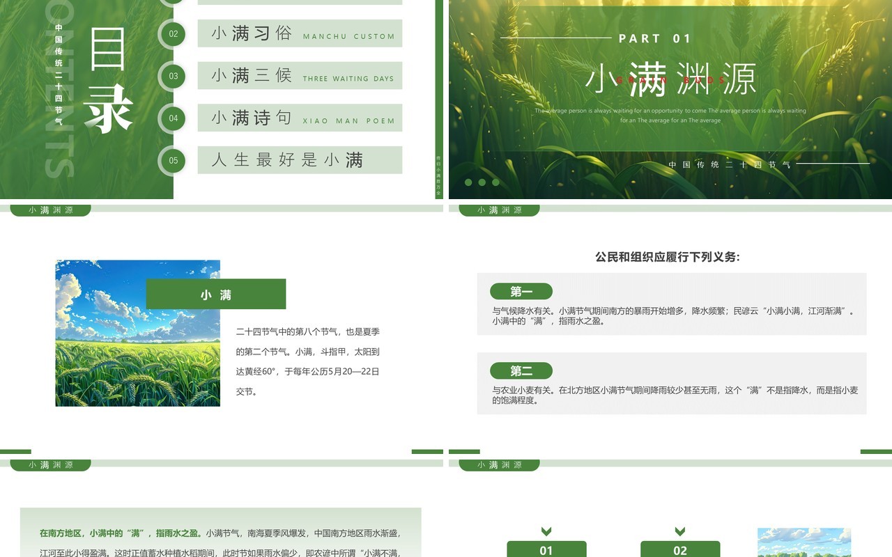绿色简约风二十四节气之小满PPT模板