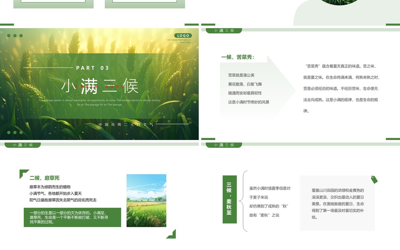 绿色简约风二十四节气之小满PPT模板