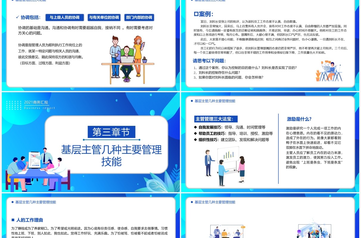 蓝色扁平风公司管理基层干部的角色认识和能力提升培训PPT模板