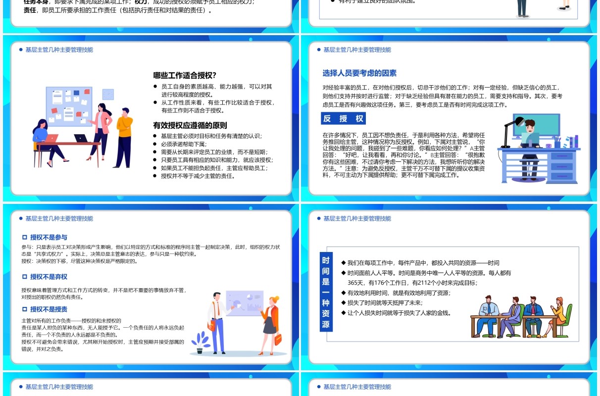 蓝色扁平风公司管理基层干部的角色认识和能力提升培训PPT模板