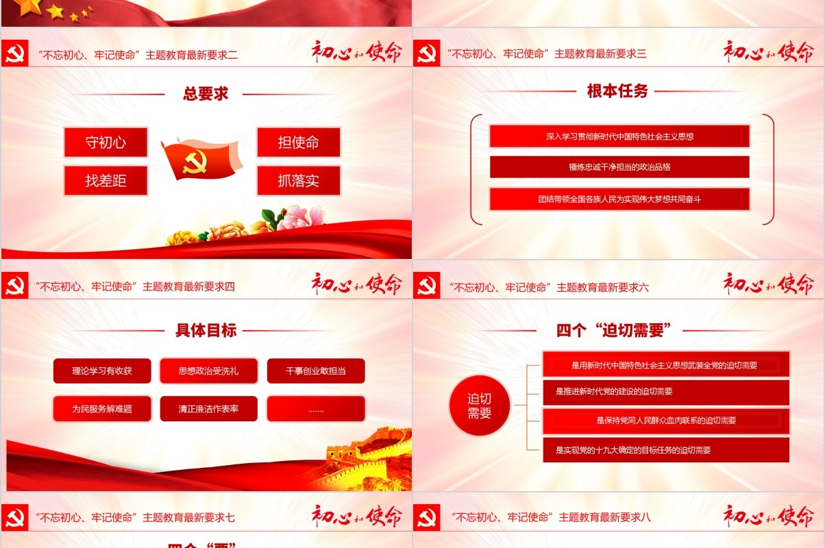 不忘初心牢记使命党员主题教育党课讲稿PPT模板
