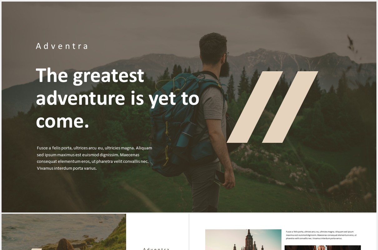 户外探险旅行旅游PPT模板adventra travel adventure powerpoint template