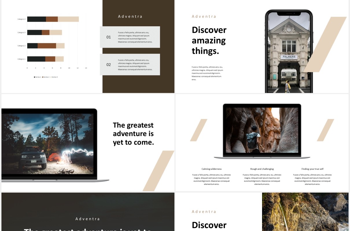 户外探险旅行旅游PPT模板adventra travel adventure powerpoint template