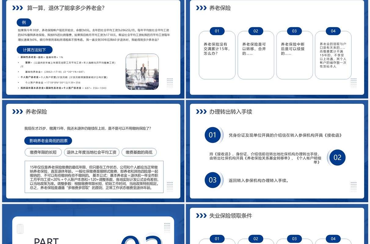 蓝色商务风企业社会保险基础知识PPT模板
