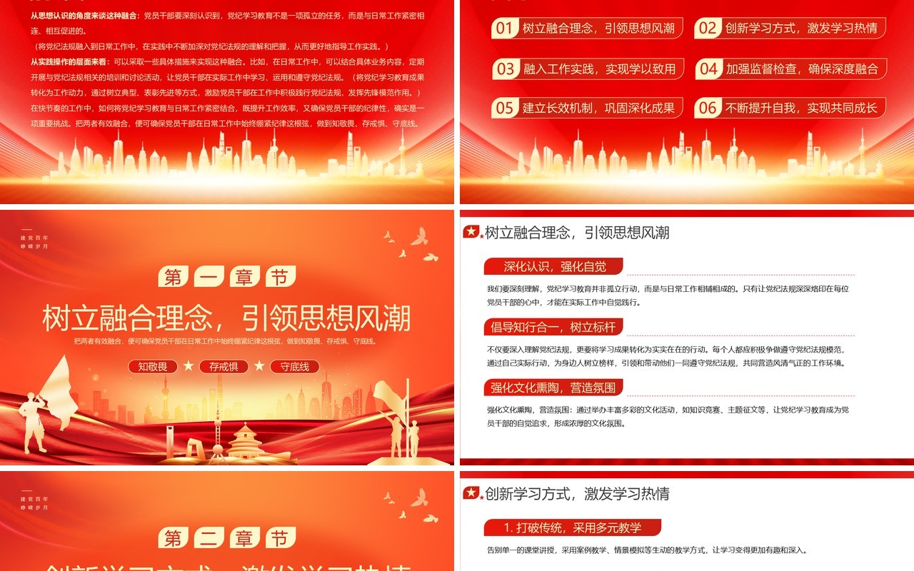 红金党纪学习教育如何与日常工作融合PPT模板
