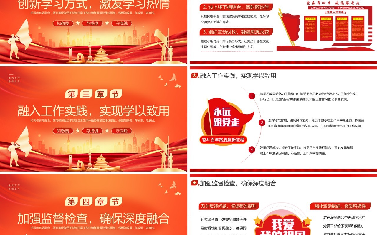 红金党纪学习教育如何与日常工作融合PPT模板