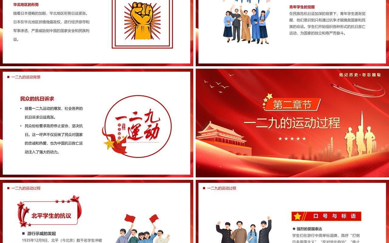 红色党政风纪念一二九运动PPT模板