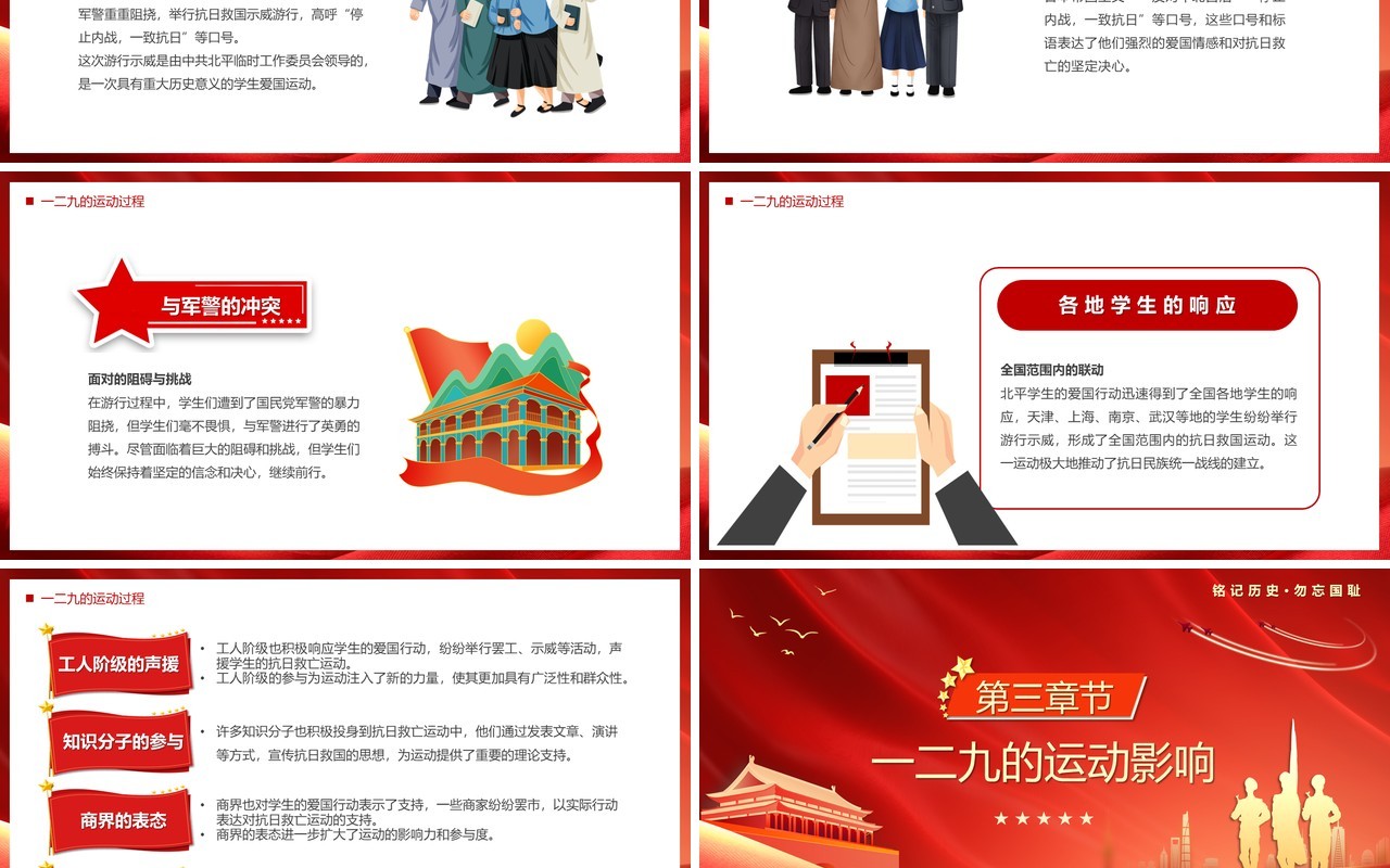红色党政风纪念一二九运动PPT模板