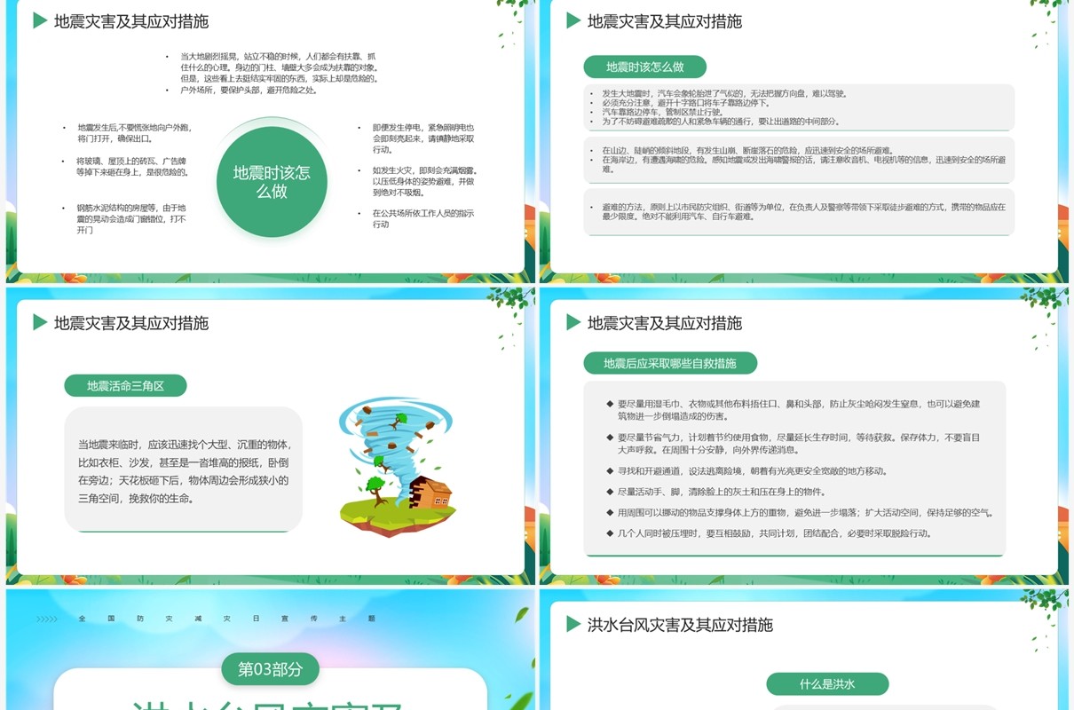 绿色简约风全国防灾减灾日宣传PPT模板