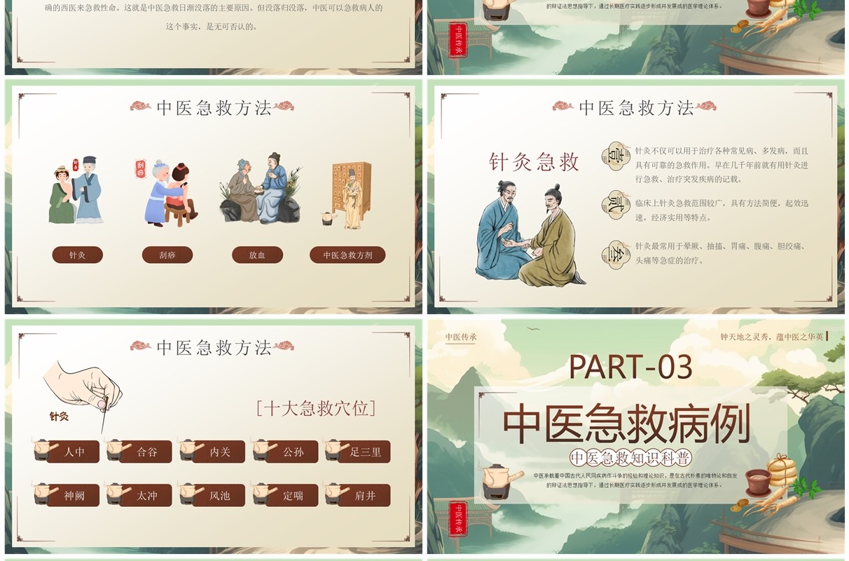 绿色中国风中医急救知识科普PPT模板