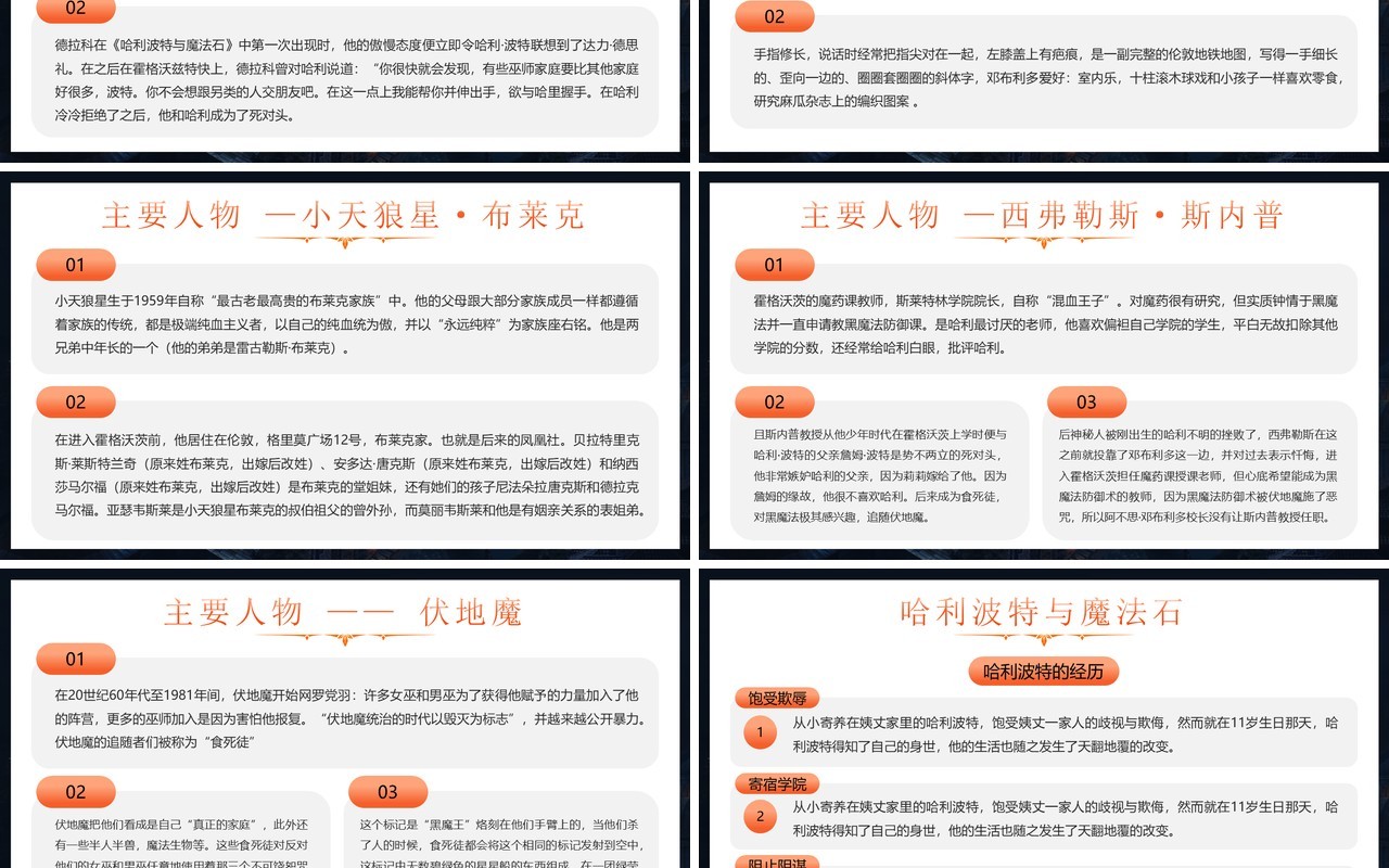 橙色卡通风穿越哈利波特魔法世界PPT模板