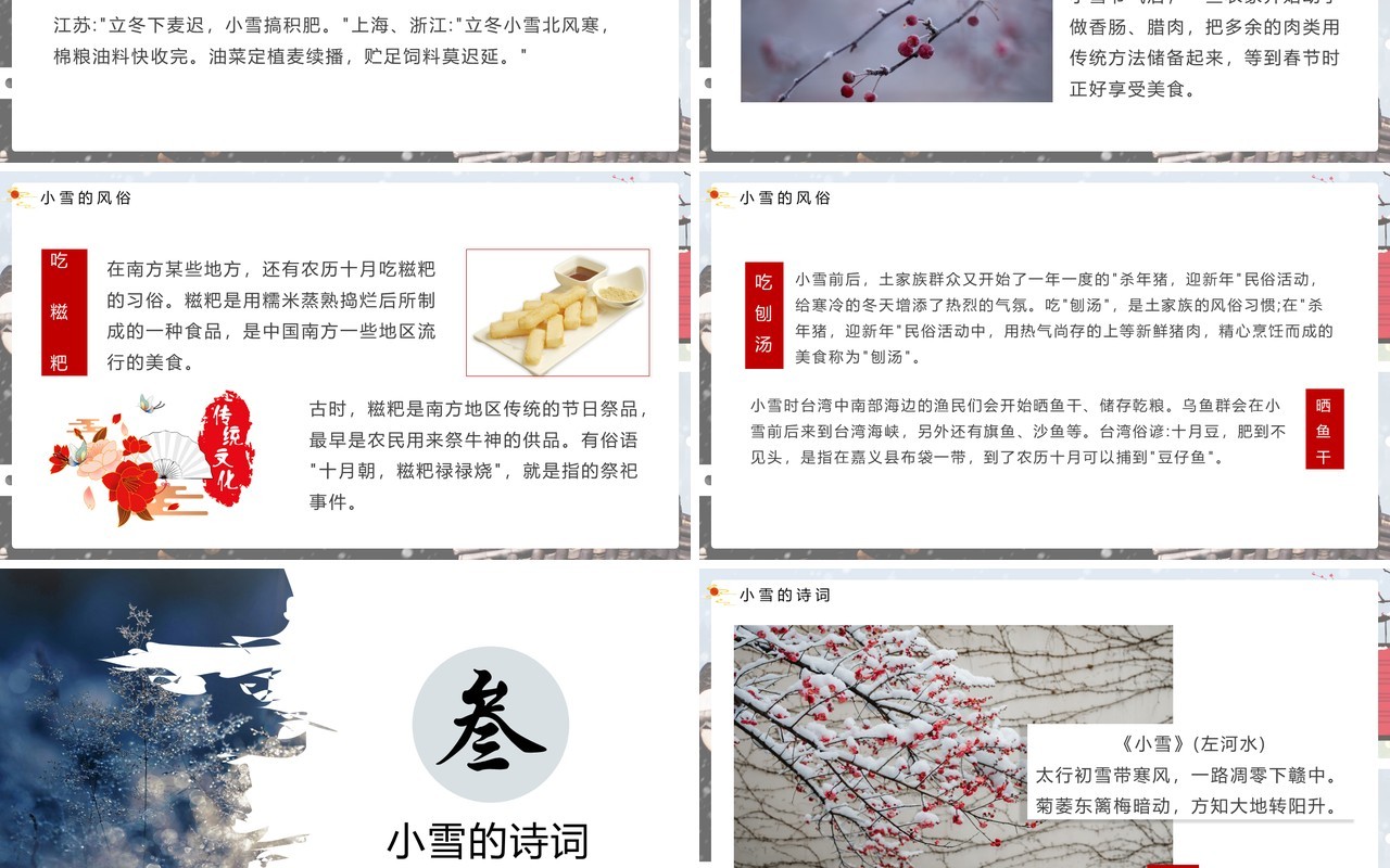 淡雅中国风传统二十四节气之小雪介绍PPT模板