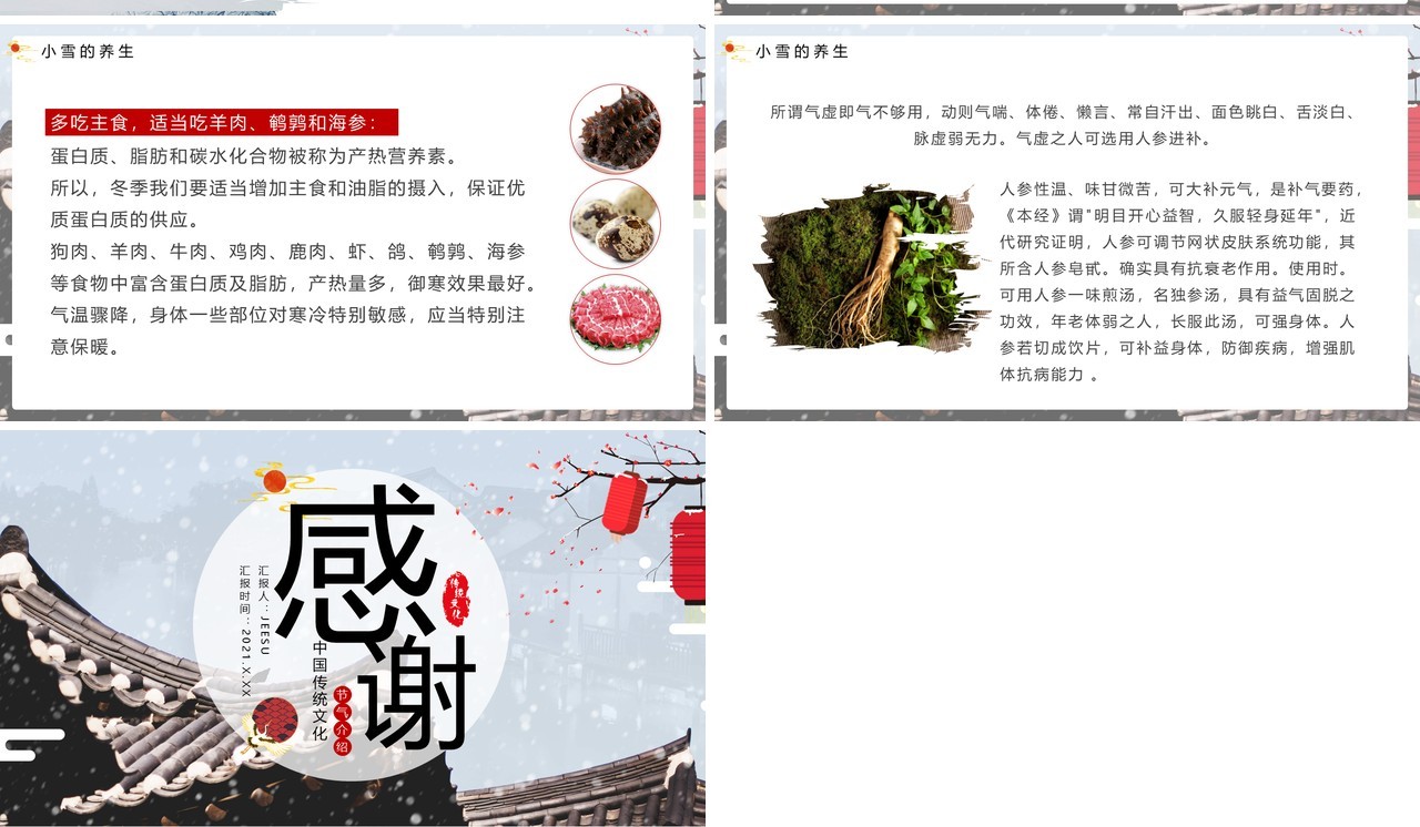 淡雅中国风传统二十四节气之小雪介绍PPT模板