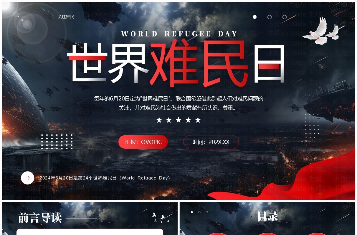 红色简约风世界难民日宣传介绍PPT模板