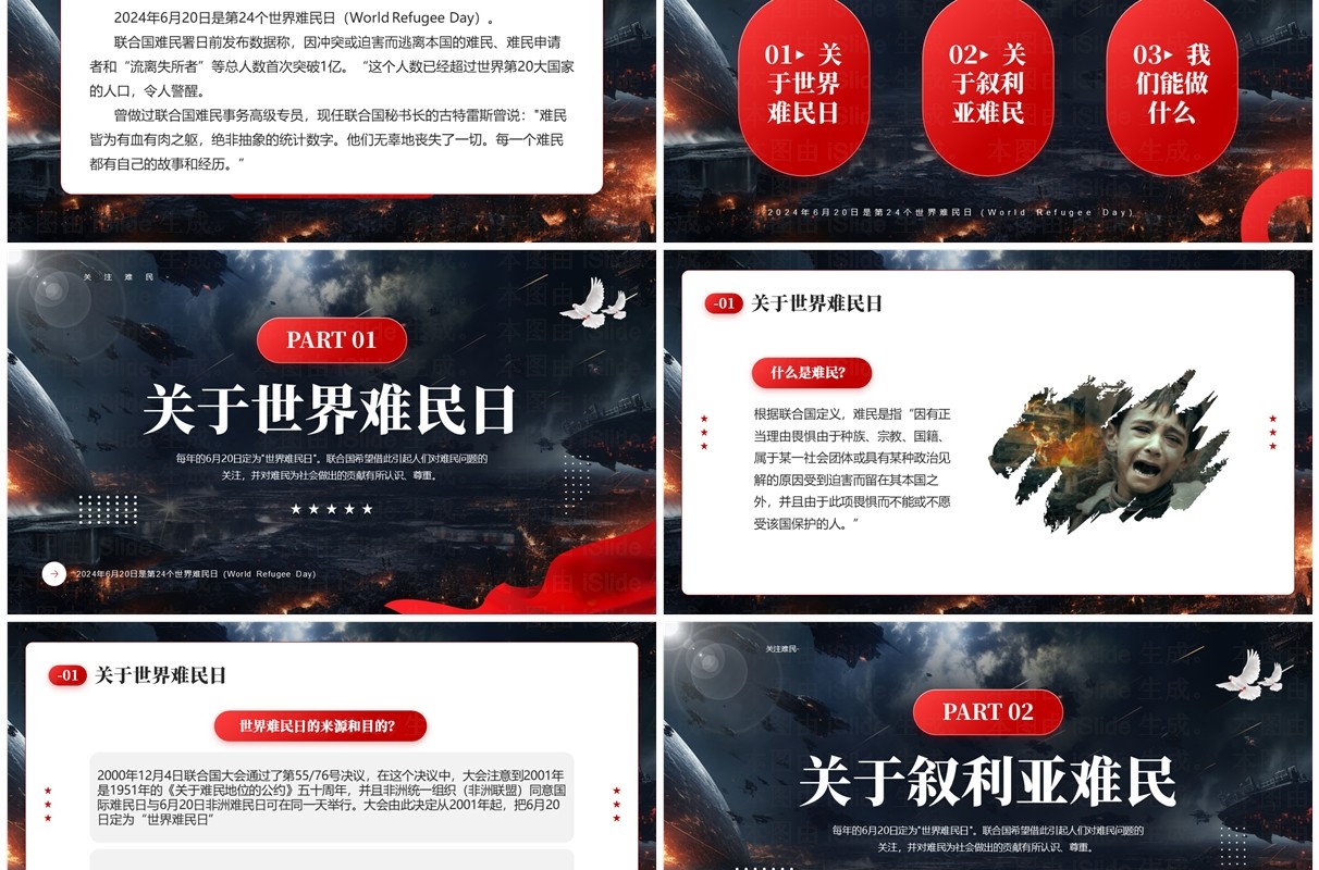 红色简约风世界难民日宣传介绍PPT模板