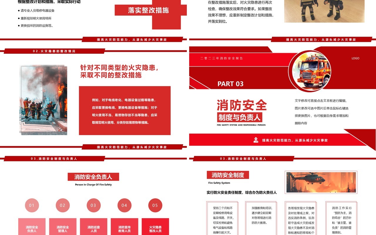 红色简约风消防安全报告PPT模板