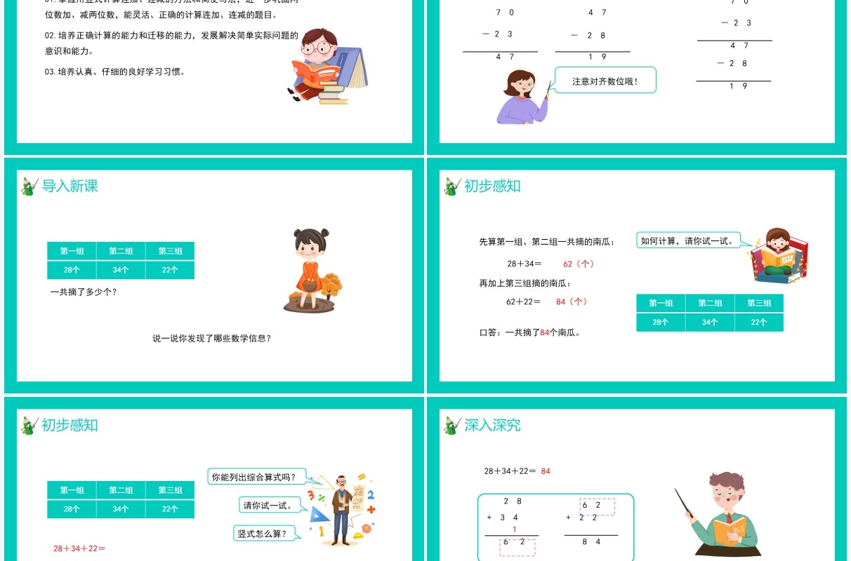 部编版二年级数学上册连加连减和加减混合课件PPT模板