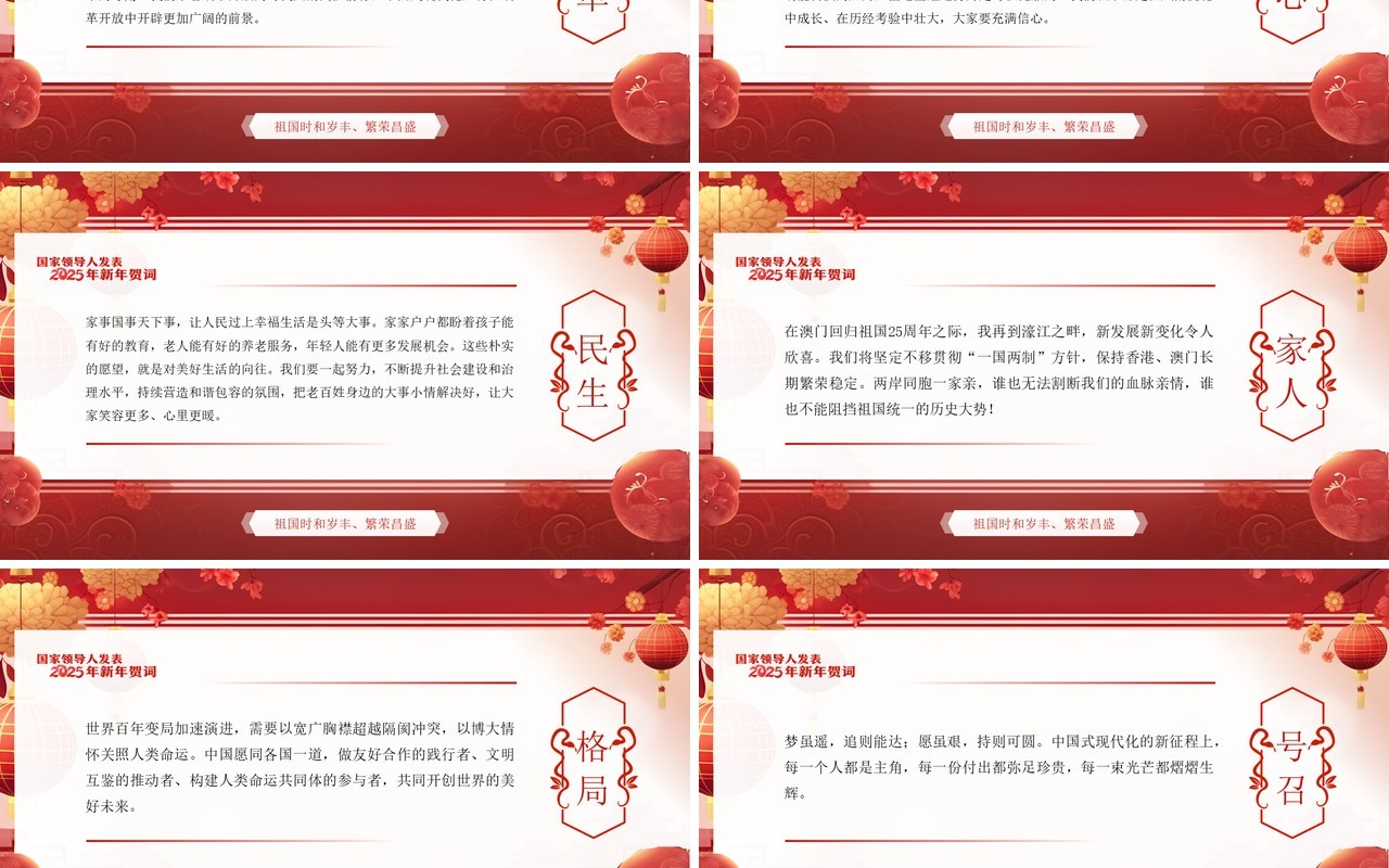 红色中国风国家领导人新年贺词PPT模板