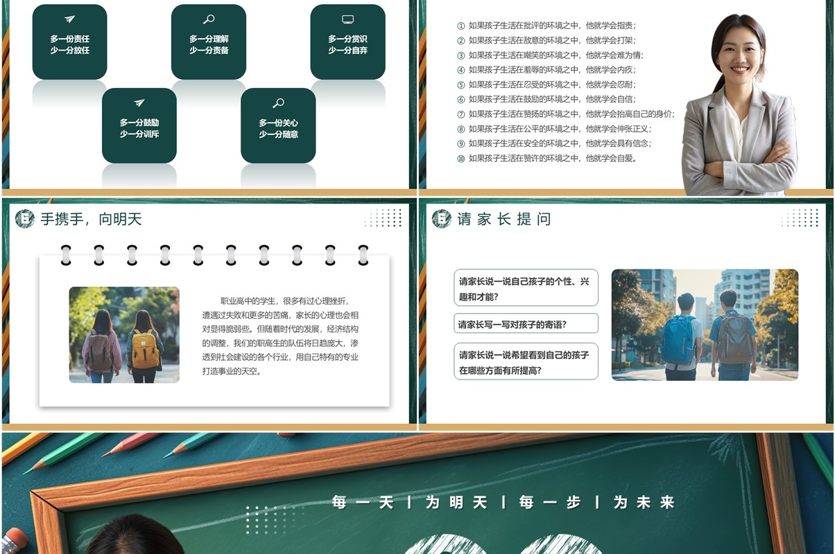 绿色黑板风高一期中家长会PPT模板