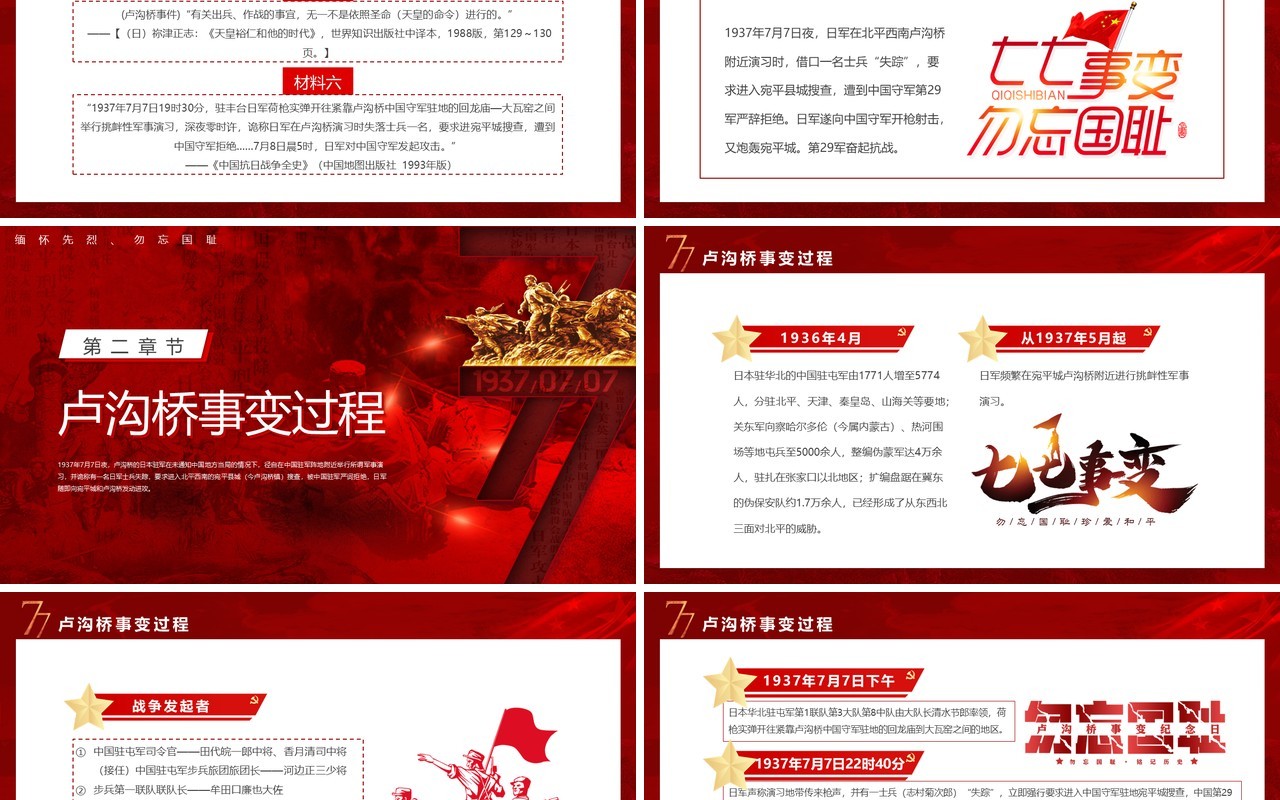 红色党政卢沟桥事变七七事变专题党课学习PPT模板