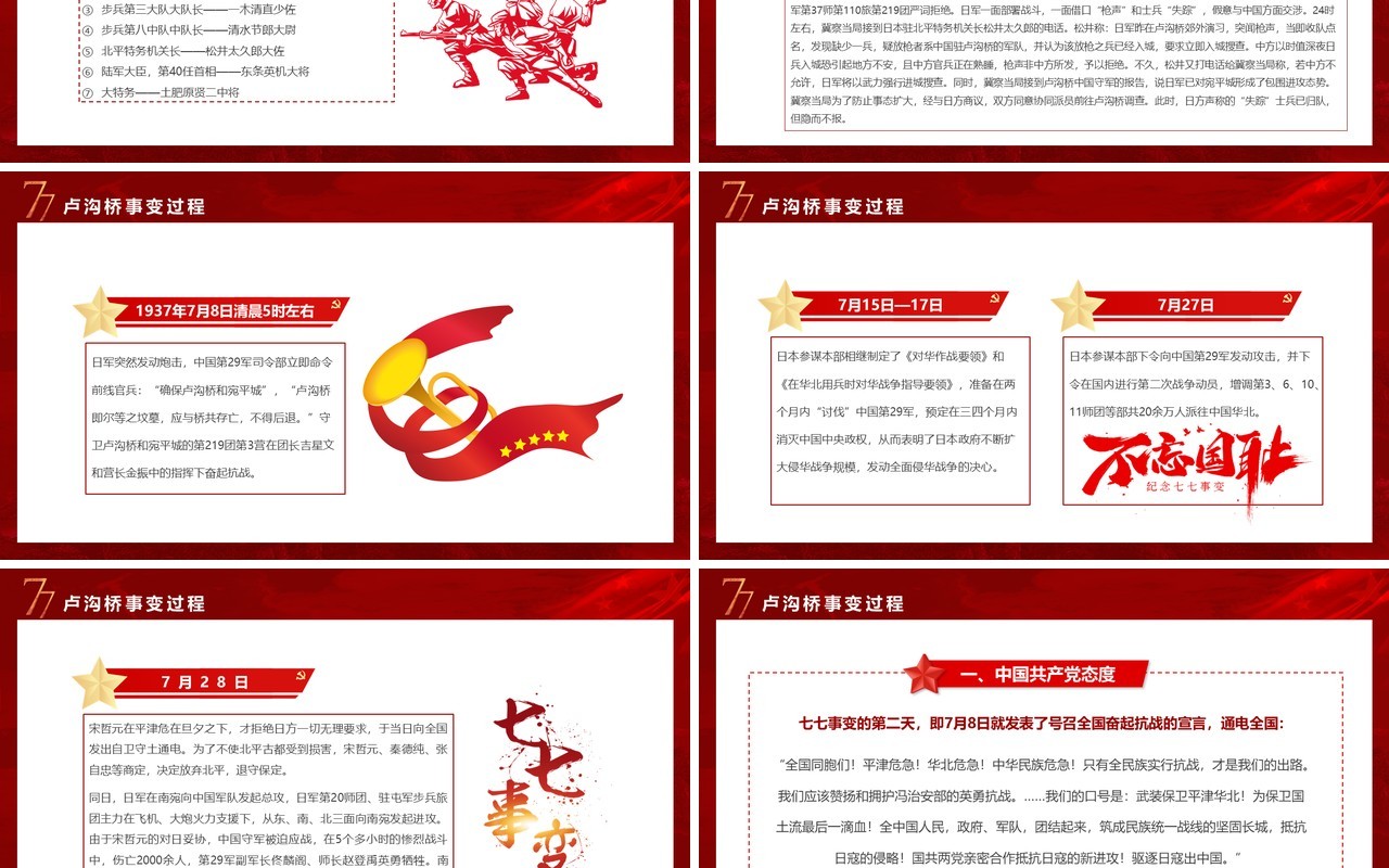 红色党政卢沟桥事变七七事变专题党课学习PPT模板