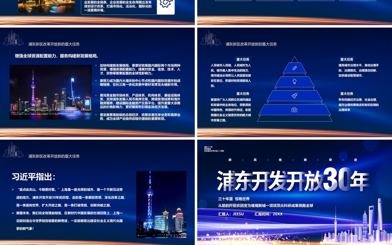 蓝色科技风浦东开发开放三十周年PPT模板