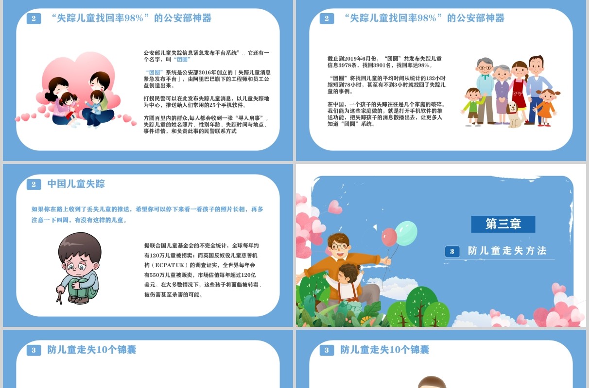 蓝色简约儿童健康成长防拐骗安全教育班会PPT模板