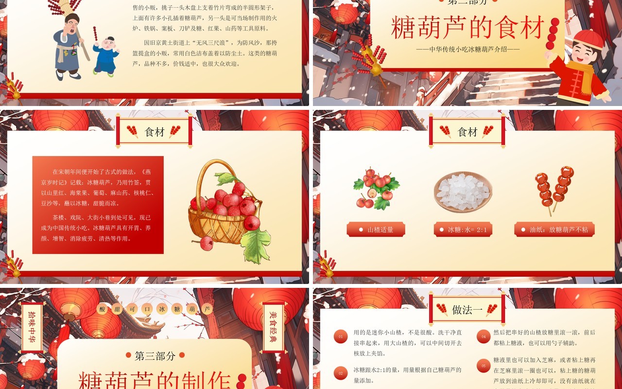 红色中国风冰糖葫芦介绍PPT模板