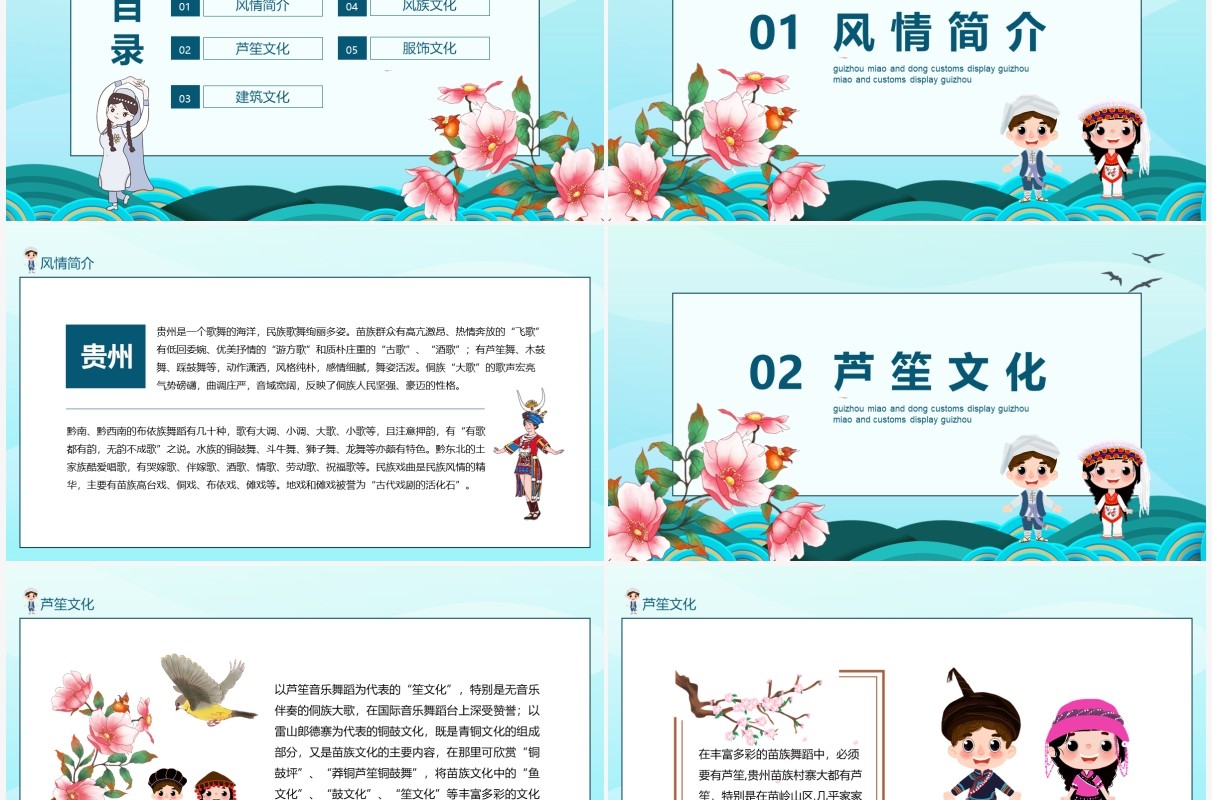 贵州少数民族苗族侗族风情展示PPT模板