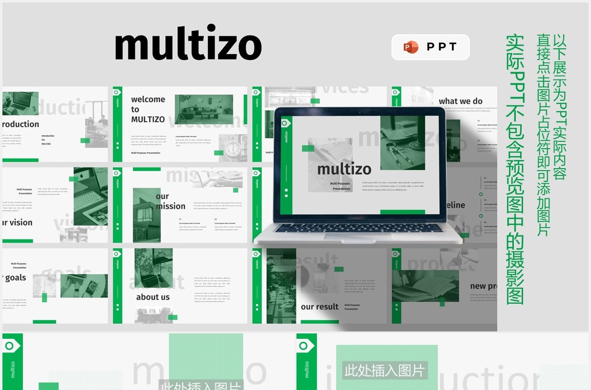 绿色简约医学医疗多用途PPT图片排版设计模板MULTIZO - Multi-purpose Powerpoint Template