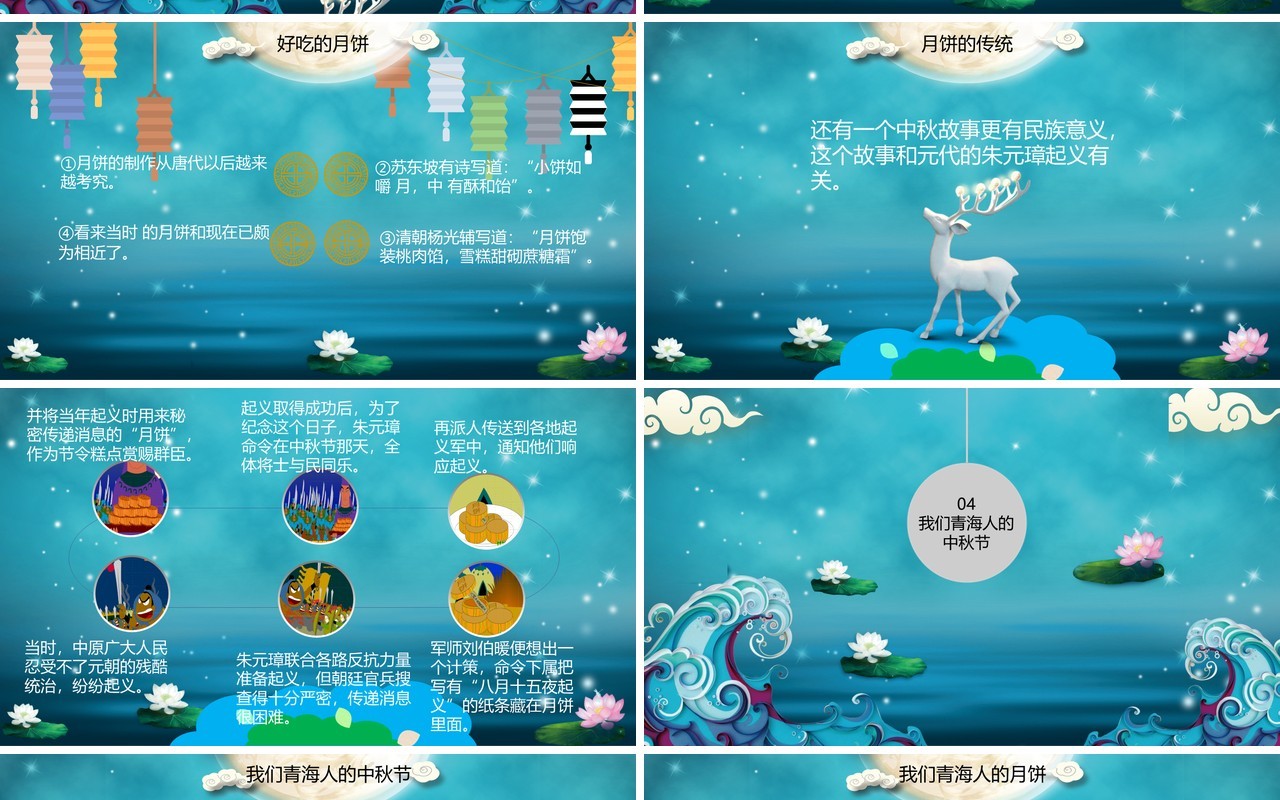 蓝色中秋快乐节日课件介绍PPT模板