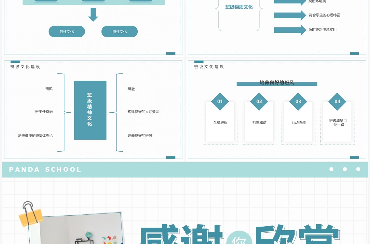 绿色简约风班级管理与班级文化建设PPT模板